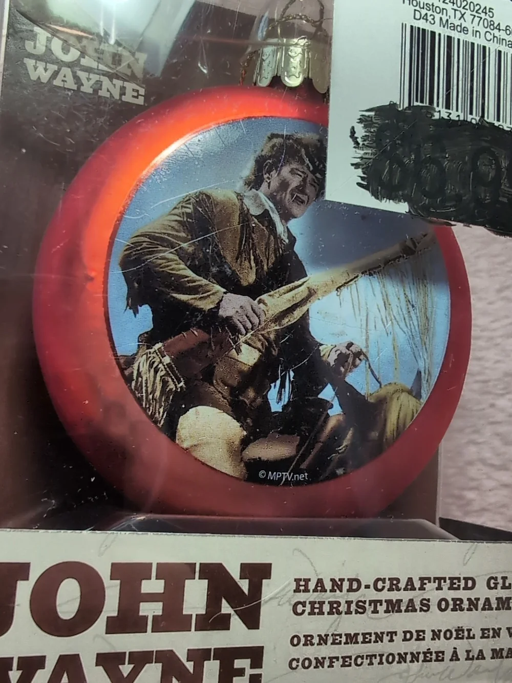 John Wayne Hand-Crafted Glass Christmas Ornament - Red Accent